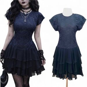 Vintage 80’s Lace Ruffle Retro Grunge Fairy Whimsy Goth Party Dress Size Small